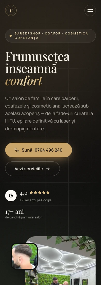 Pagina Valy Style Salon adaptată la lățimea unui telefon.