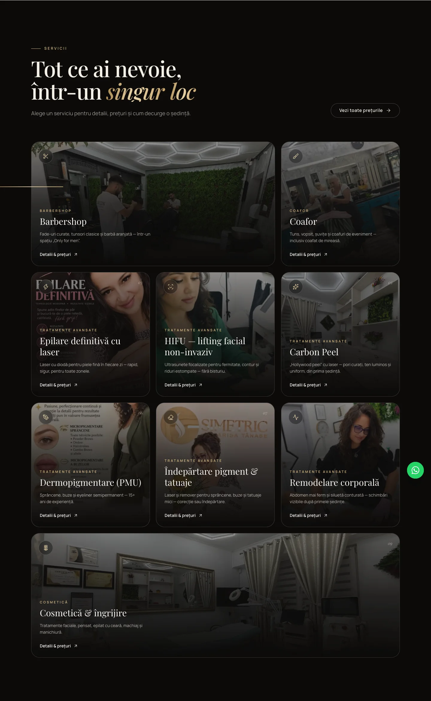 Categoriile de servicii disponibile la Valy Style Salon, în pagina web.